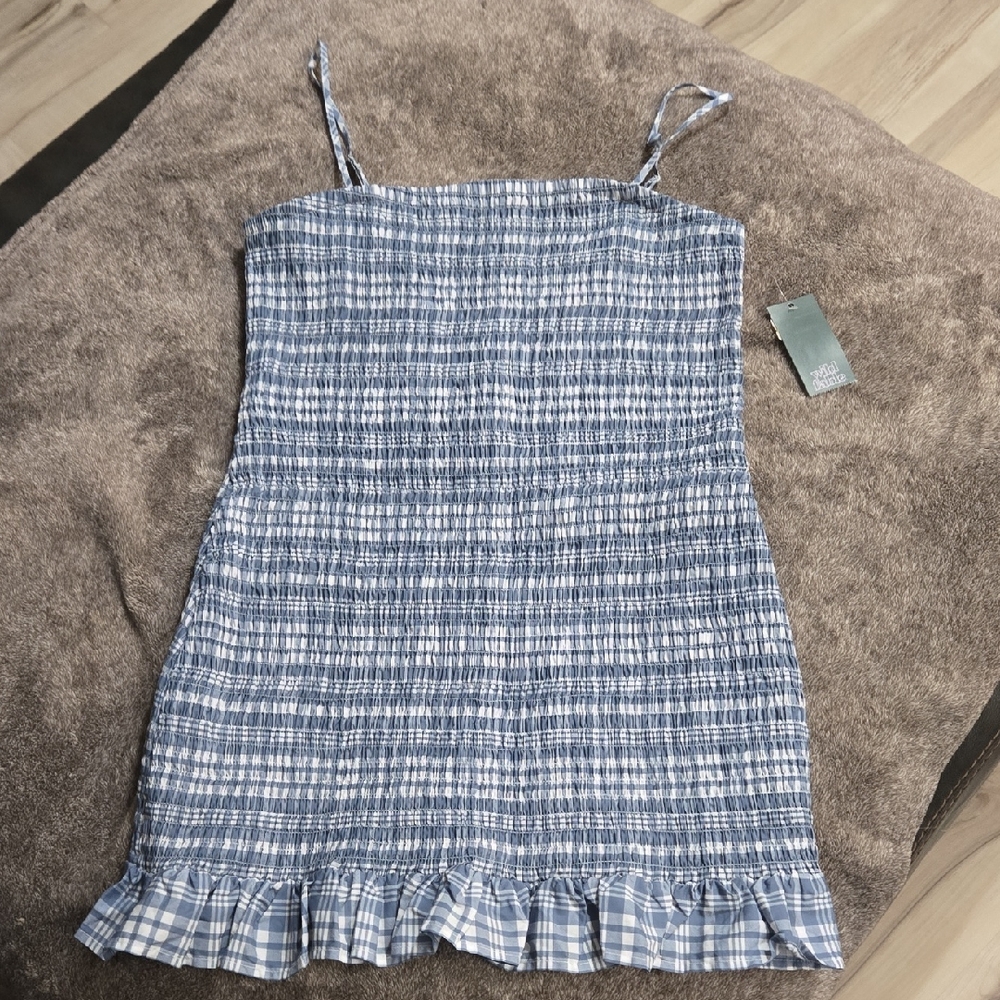 wild fable Blue and White Plaid Smocked Sundress